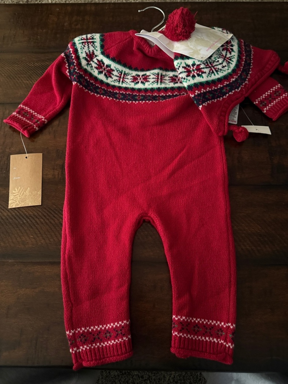 Tommy Bahama 3-6 month Kids Red Fair Isle Knit One-Piece Romper with Hat